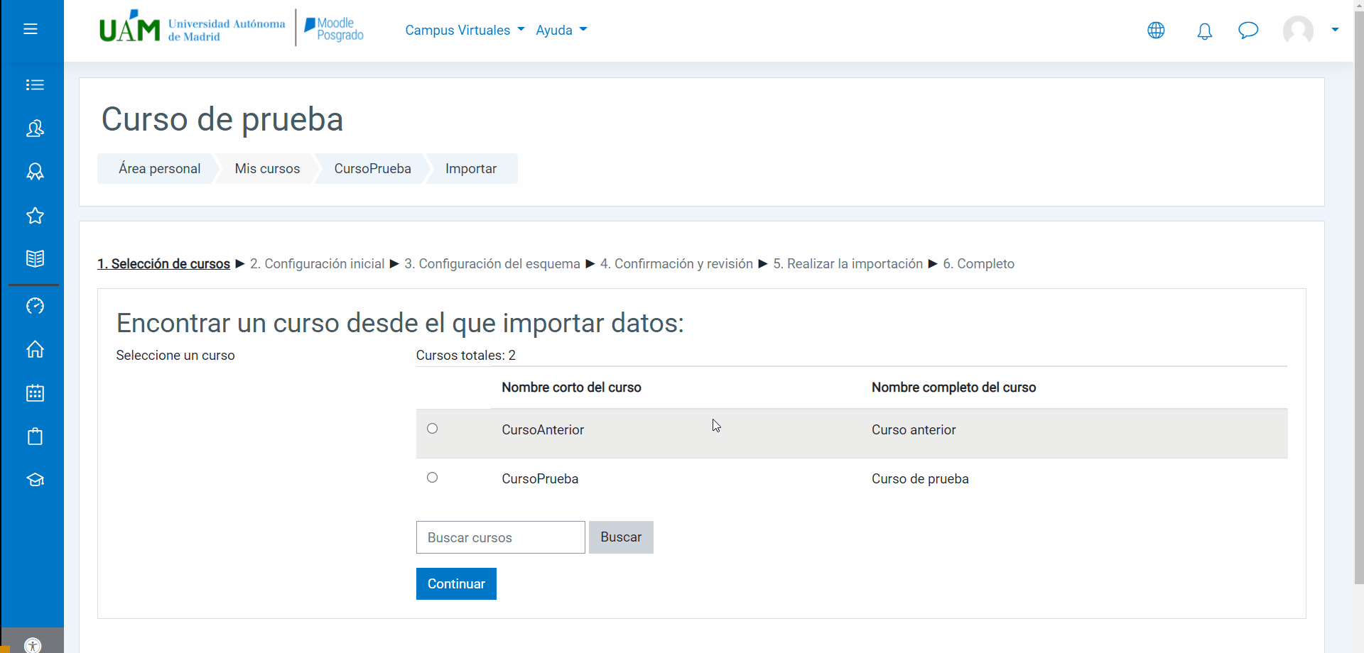 Seleccionar curso a importar