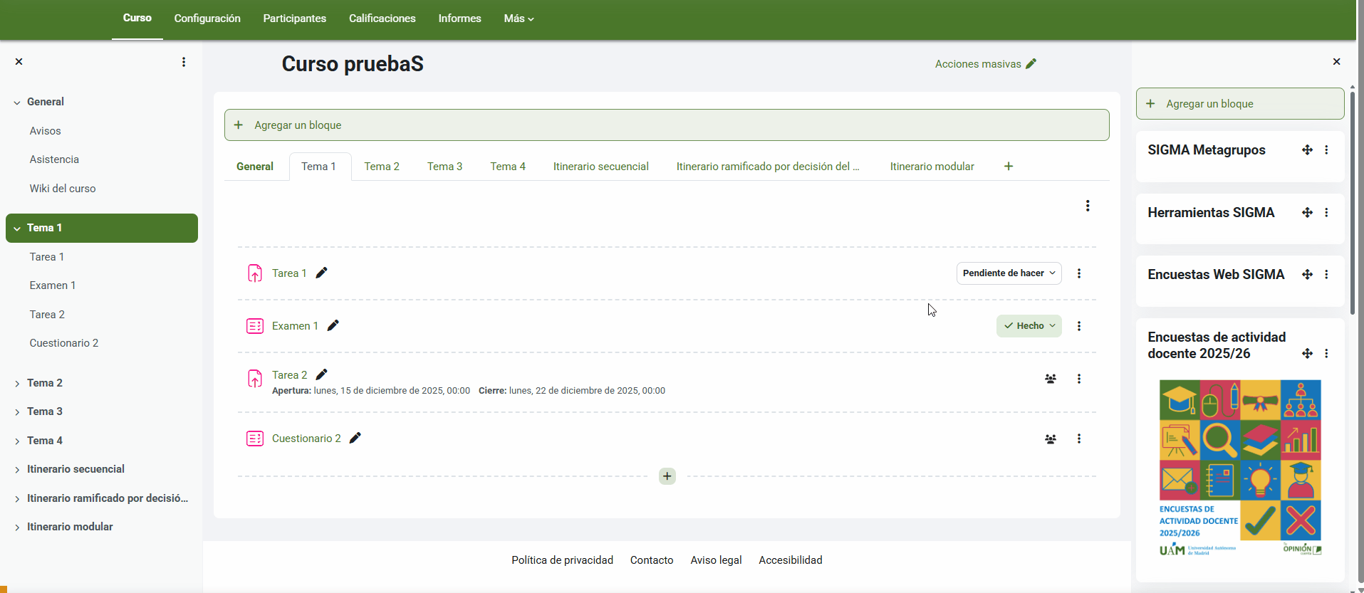 Opciones de disponibilidad para ocultar recursos a estudiantes