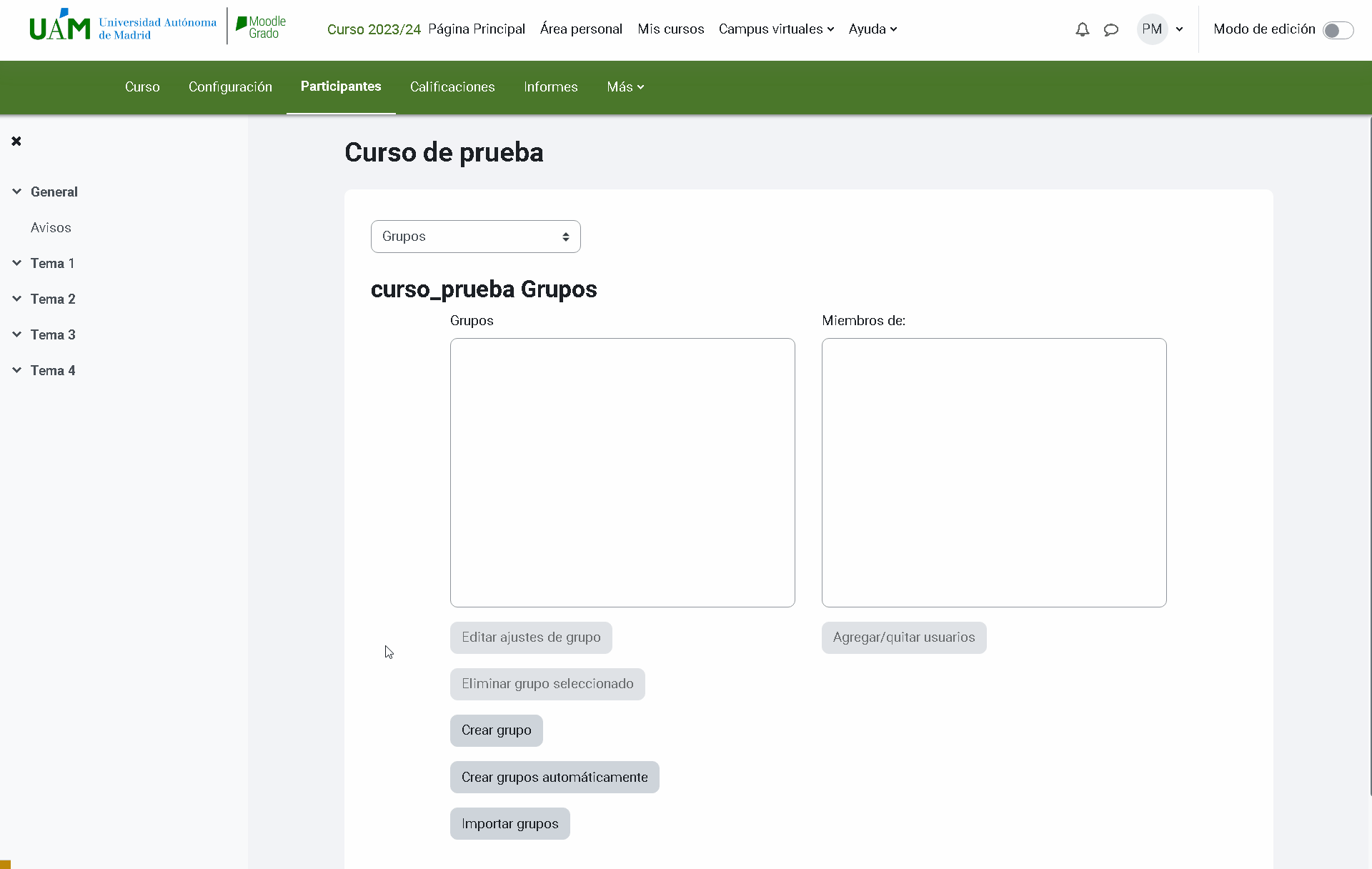 Crear un grupo en Moodle