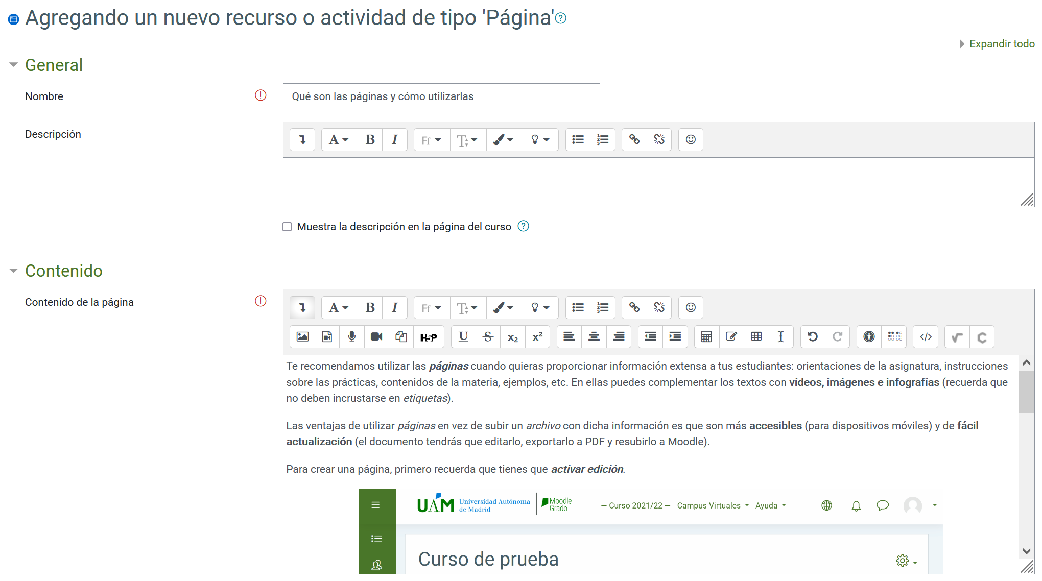 Información a completar en páginas.
