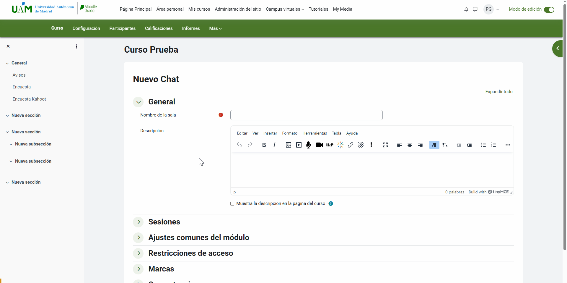 Configurar un chat en Moodle