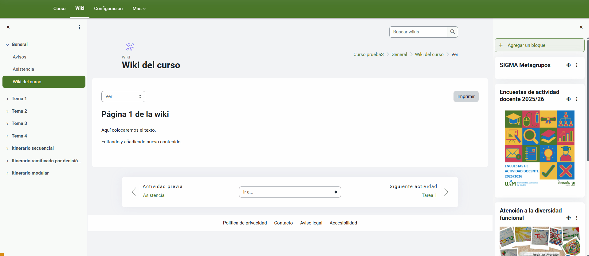 Historia de la wiki, mostrando una comparativa entre versiones