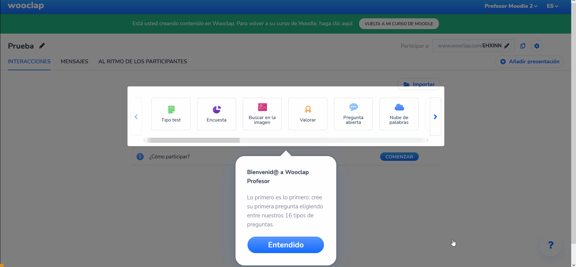 Crear actividad Wooclap en aplicación