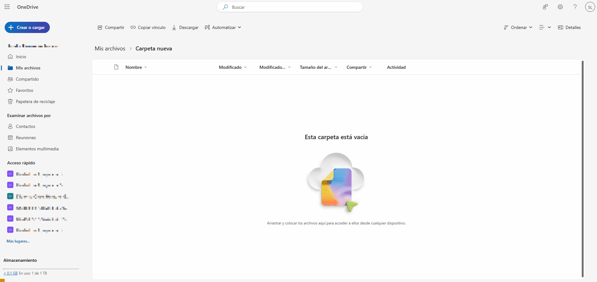 Crear una carpeta en OneDrive