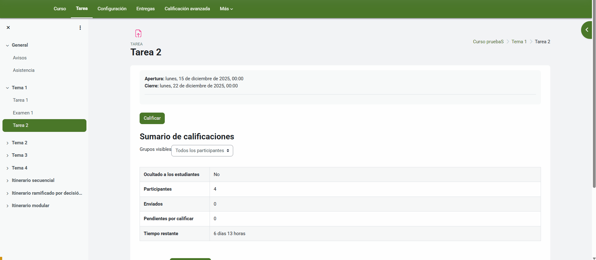 Publicar todas las notas a la vez usando workflow desde el menú de entregas de una tarea