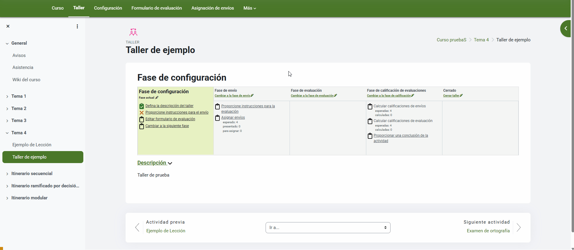 Formulario de evaluación para un taller (rúbrica)