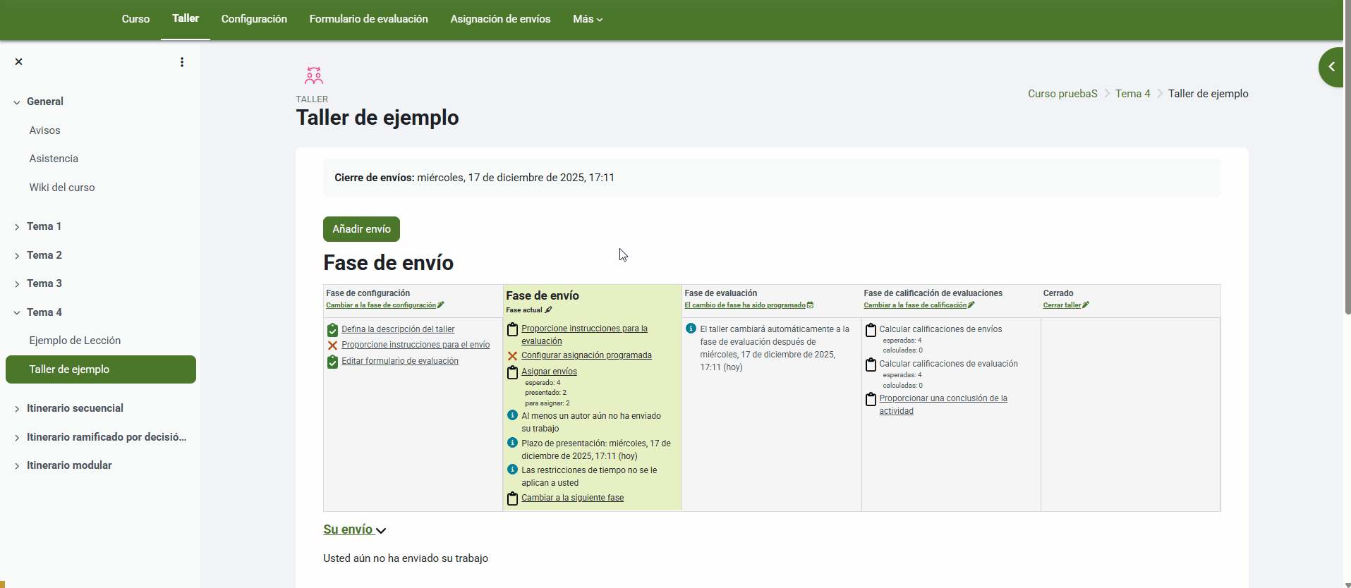 Asignación programada de envíos y evaluadores en el taller