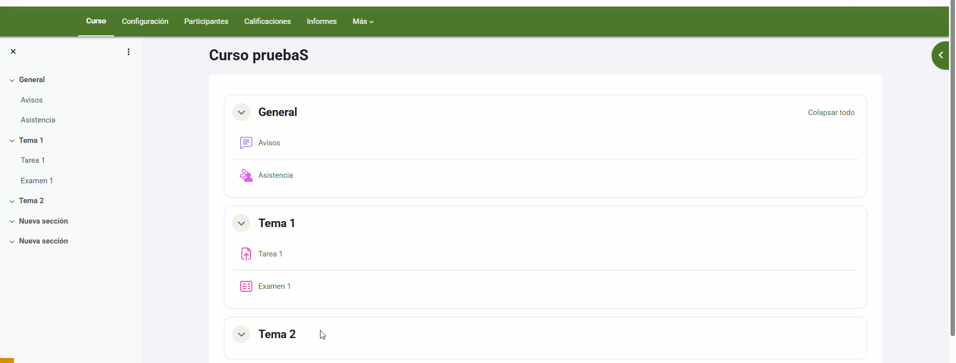 El ratón clica en el botón "Calificador" de la barra superior del curso y abre el libro de calificaciones