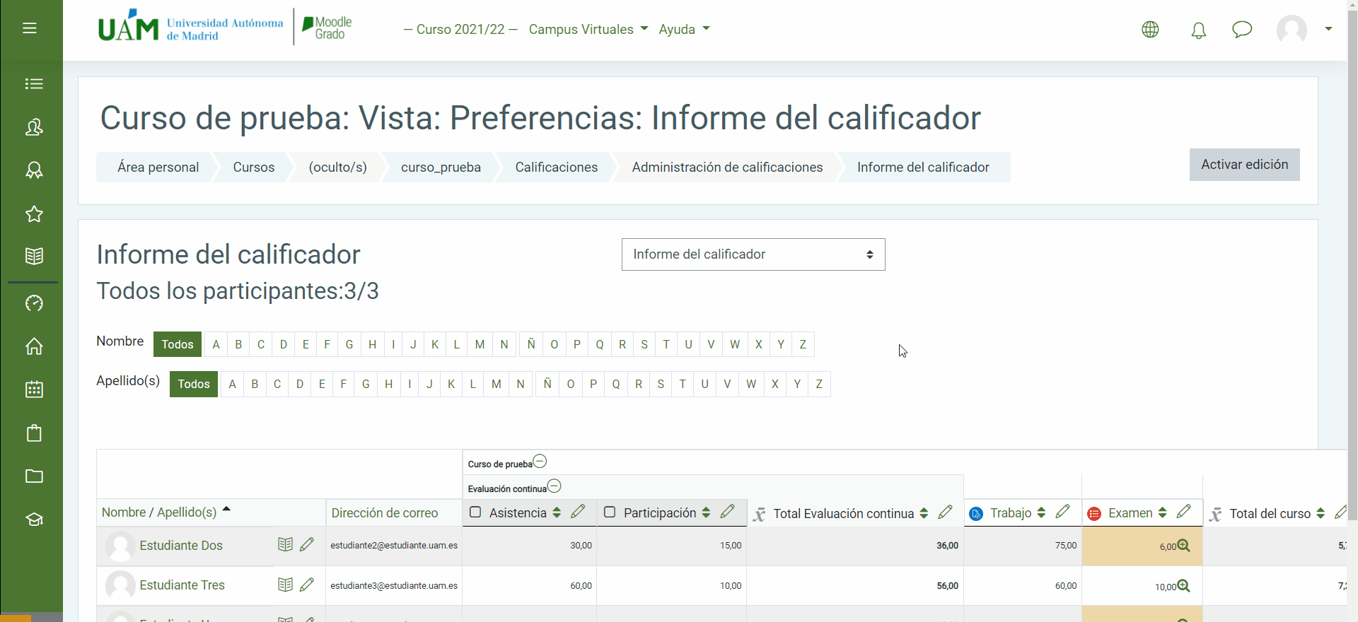 Acceder a Configuración Calificaciones