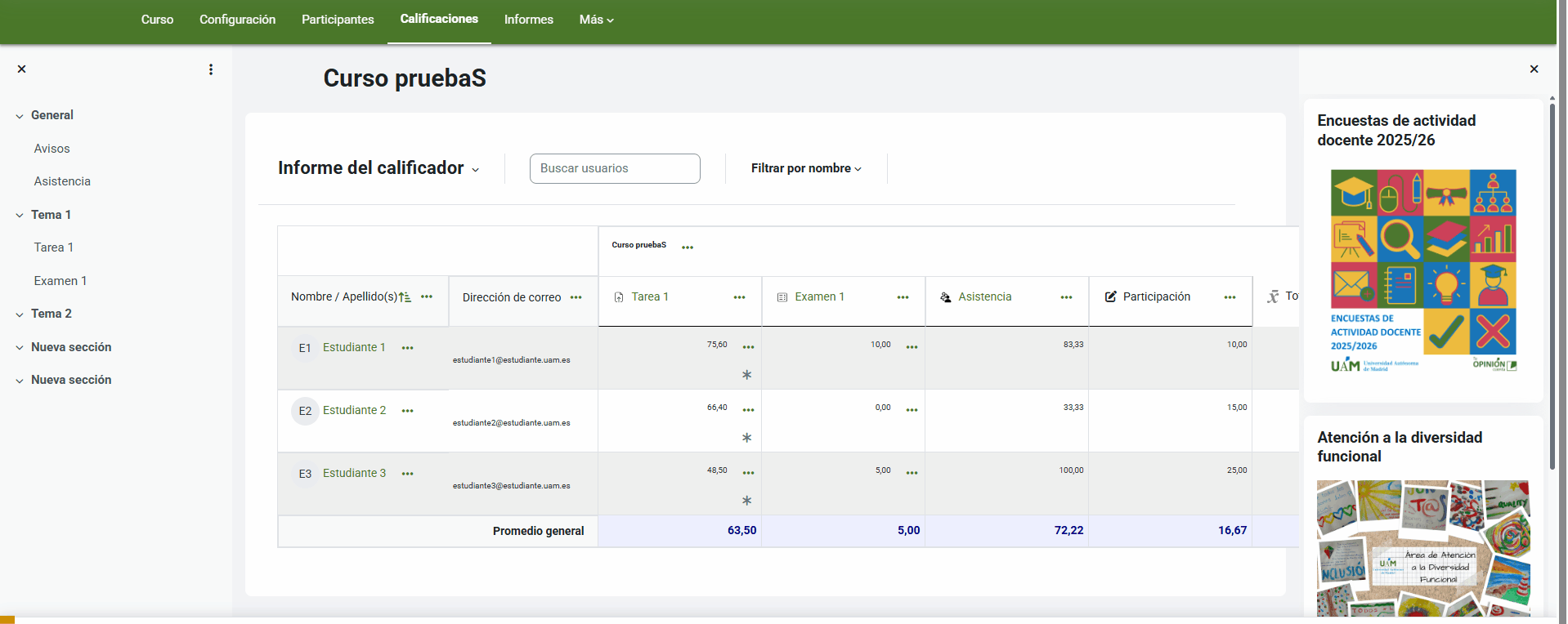Pulsa en Informa del Calificador y cambia a Configuración Calificaciones