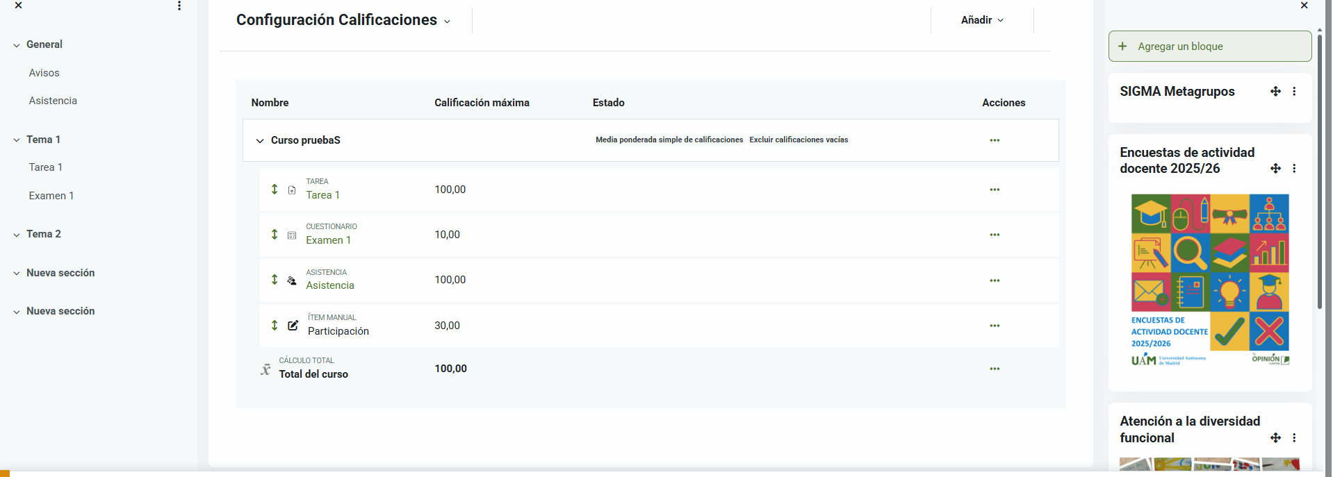 Pulsa en los tres puntos de un ítem de calificación y pulsa en Editar