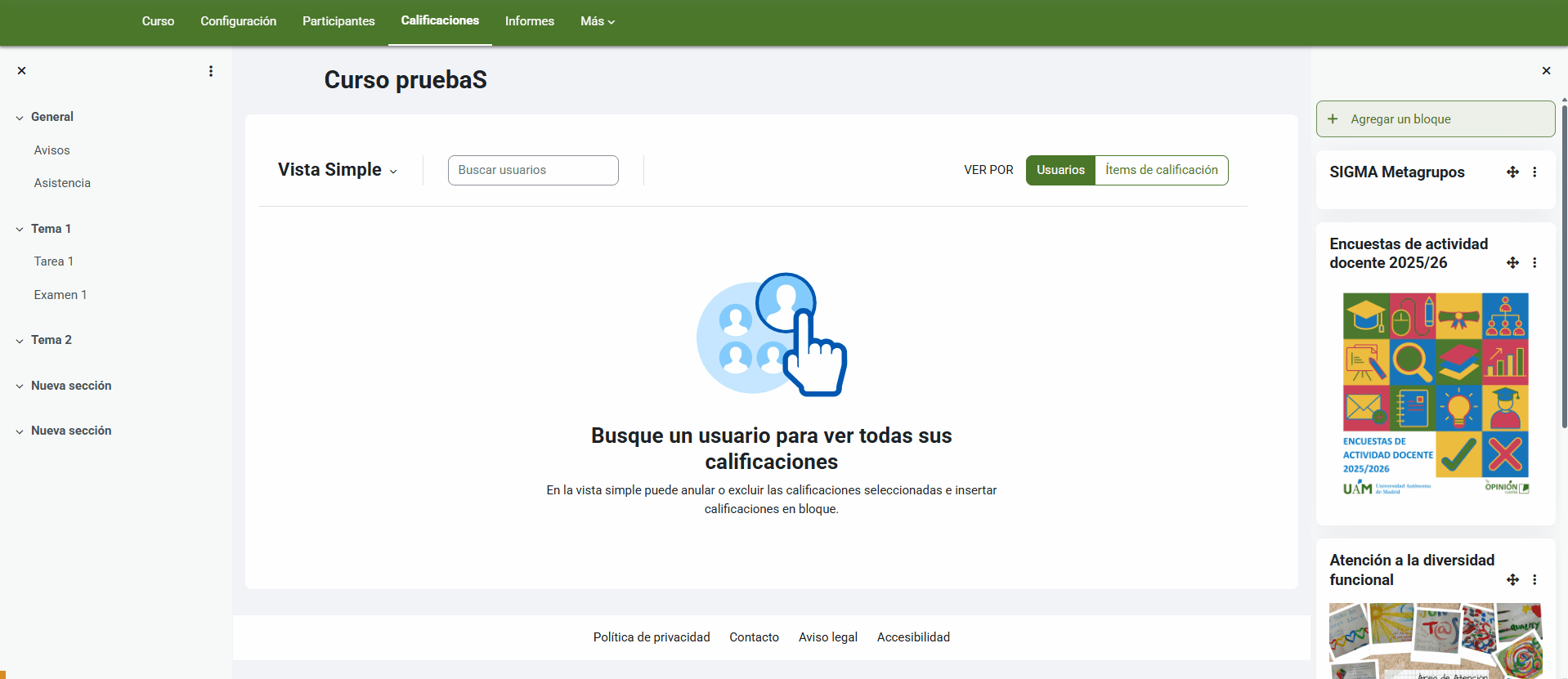 Mediante la Vista simple califica a un estudiante