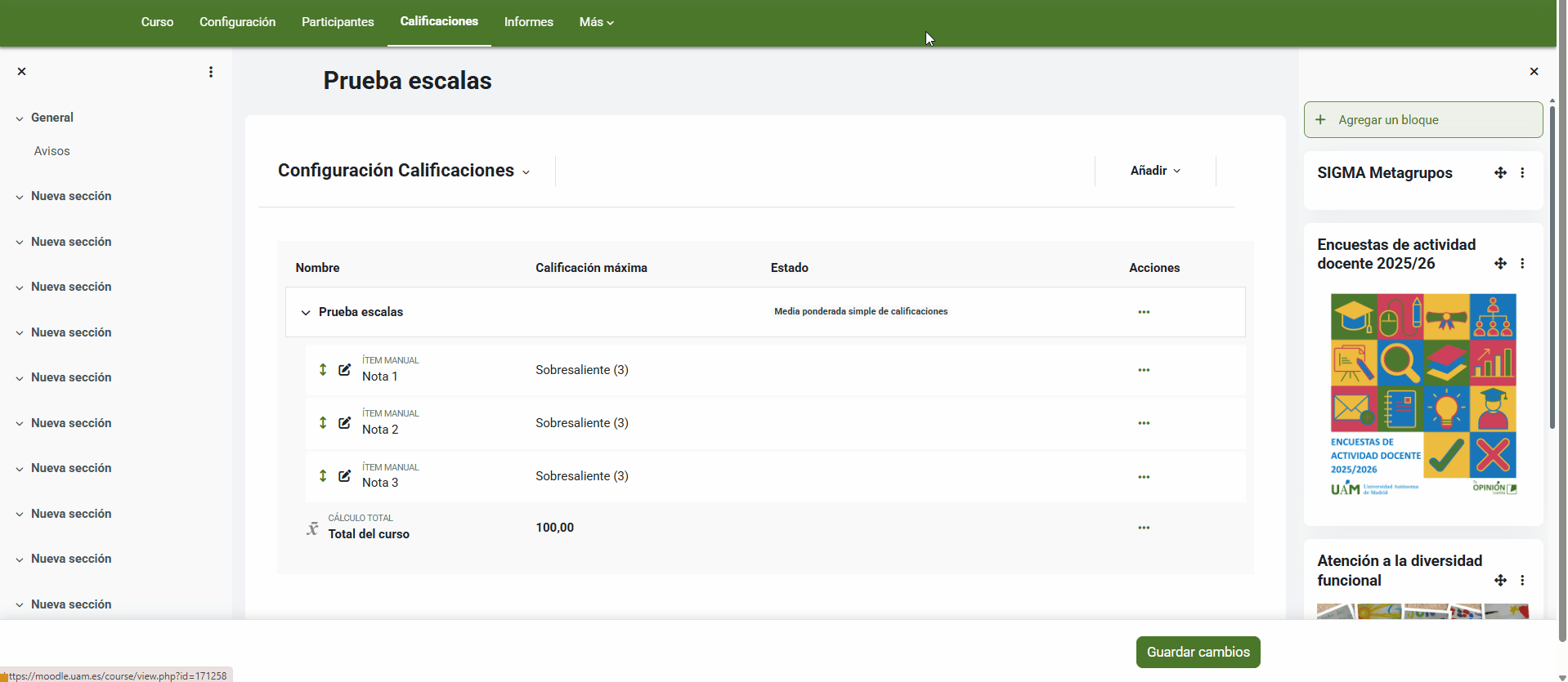 Como cambiar la nota final del curso a una escala