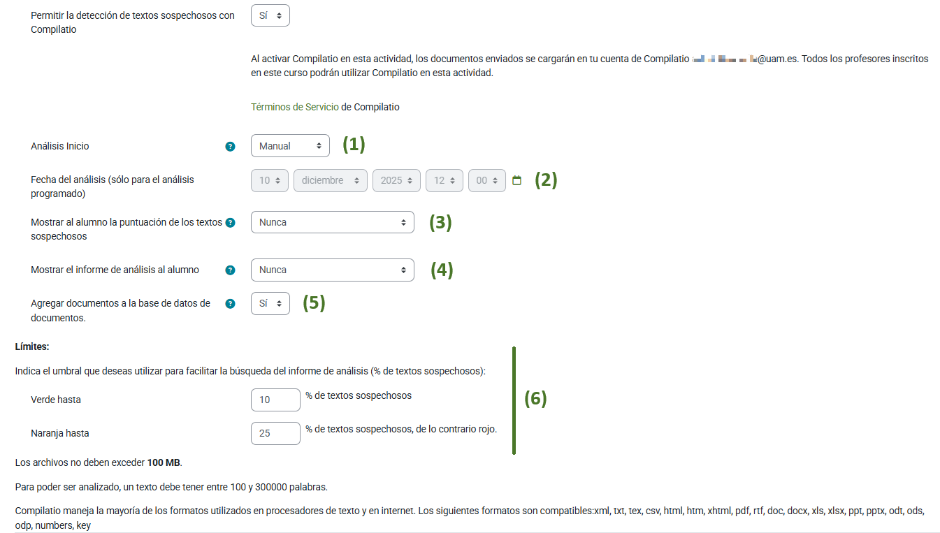 Configuraciones de Compilatio