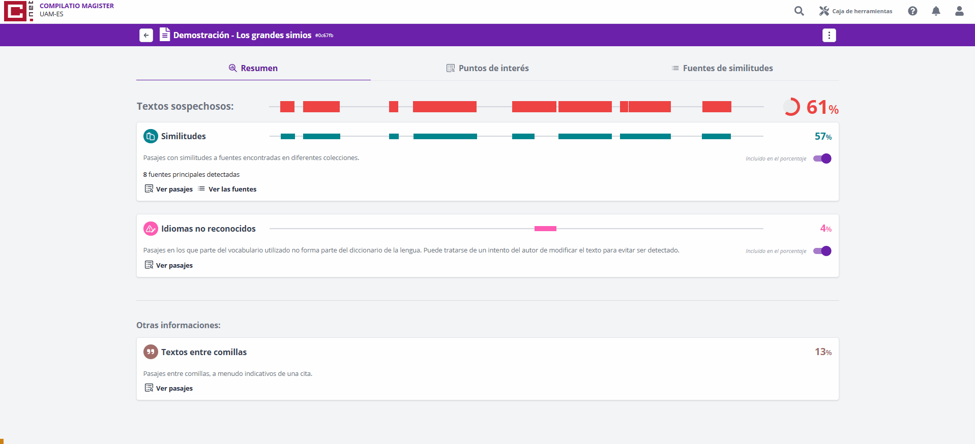 Consultar los pasajes de similitud en Compilatio