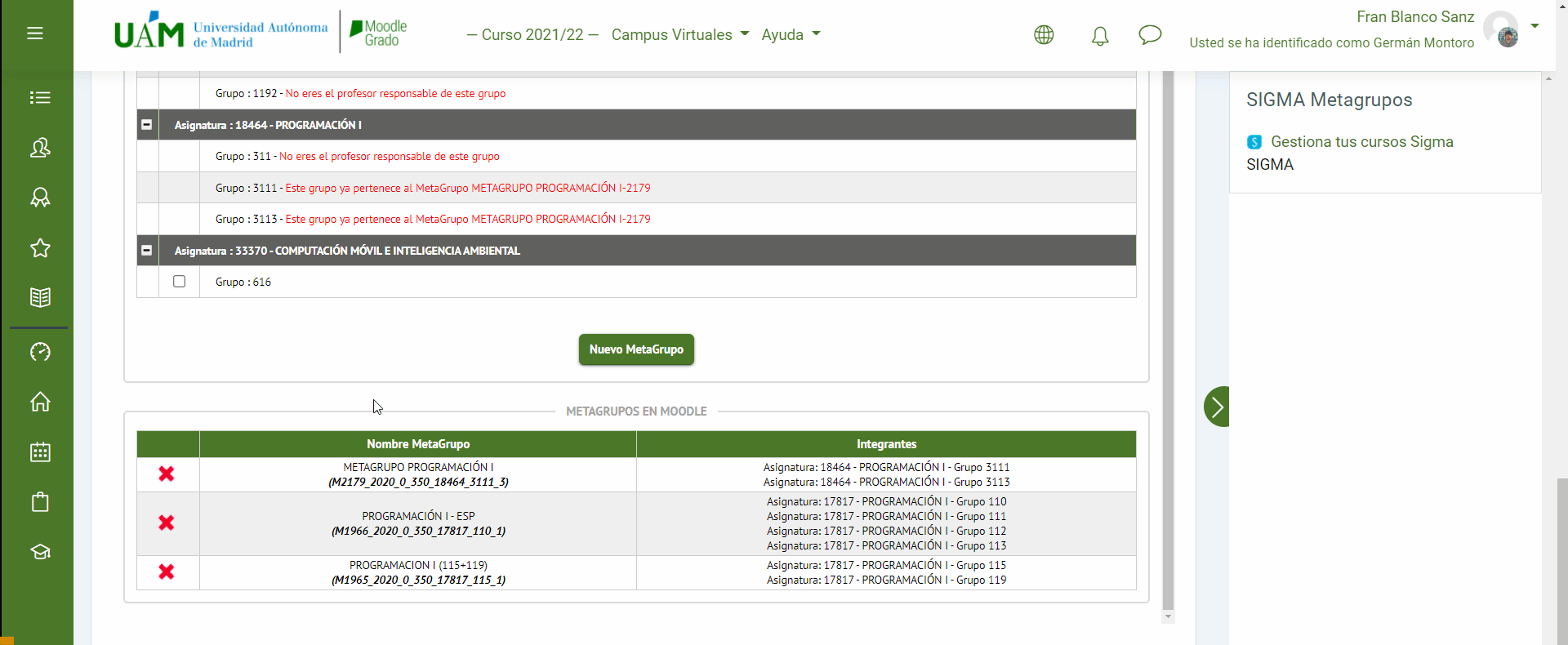 Metagrupos creados