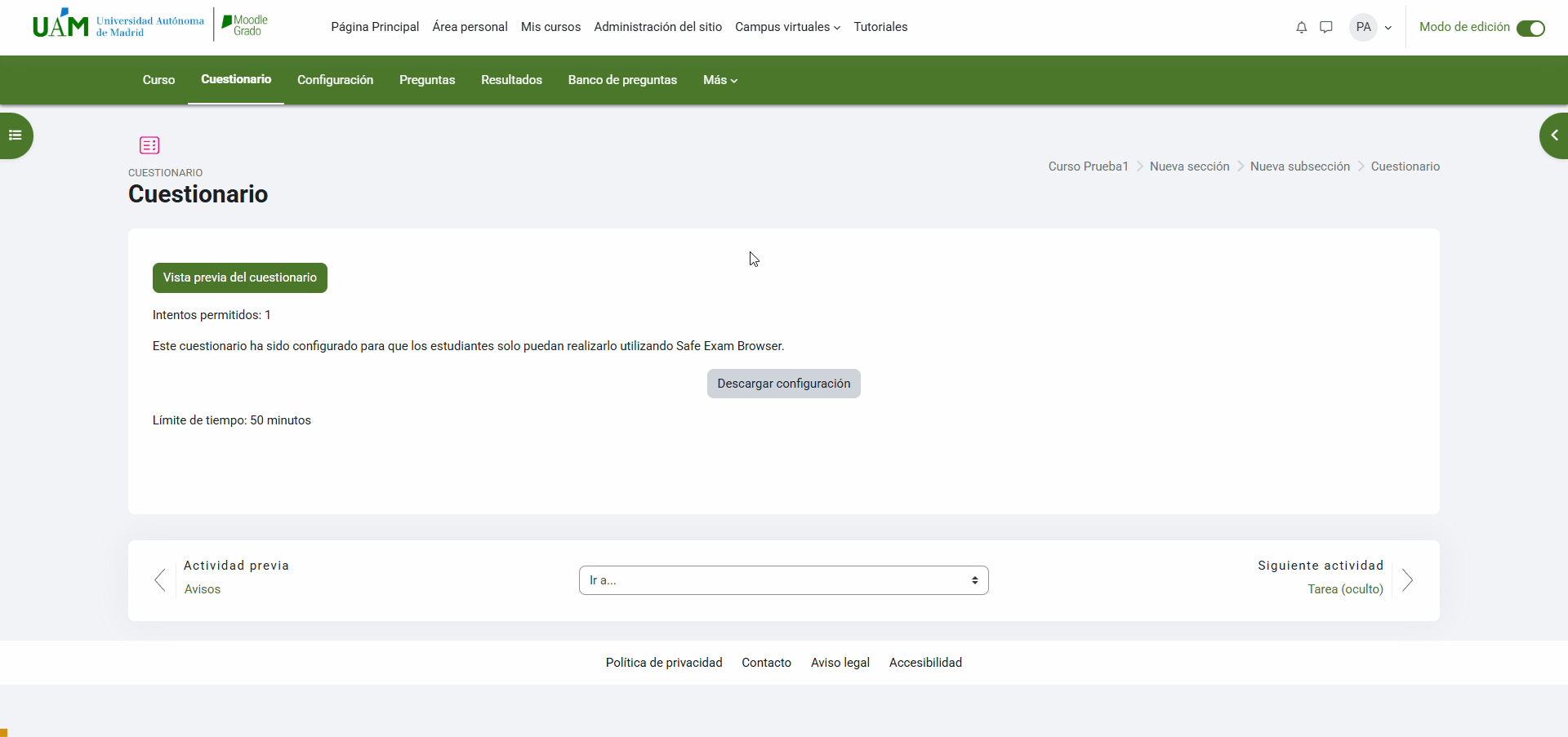 Excepción cuestionario