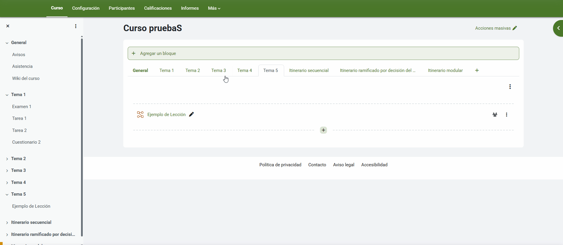 Cómo añadir una página de contenido a una lección