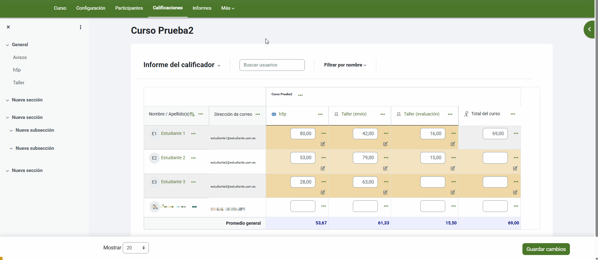 Cómo activar el cálculo del Total del curso de nuevo