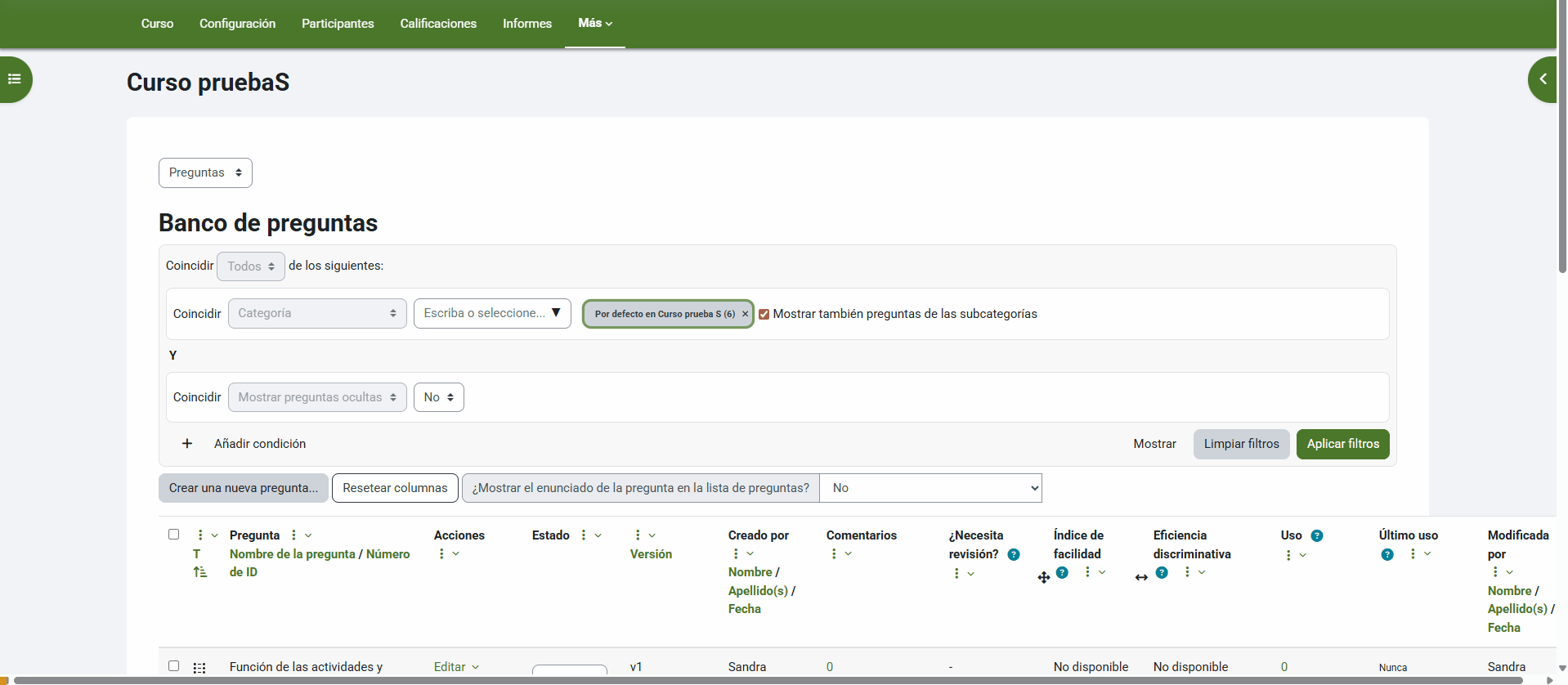 Crear una pregunta en el banco de preguntas