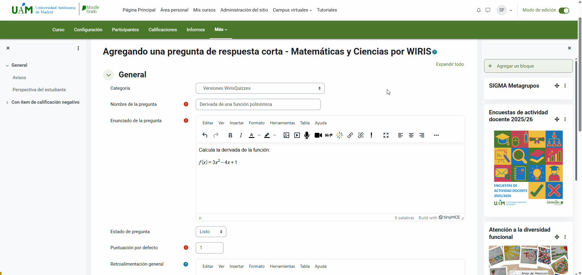 Cómo configurar una pregunta Wiris