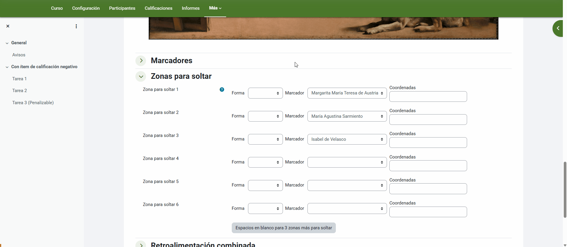 Cómo crear la zona delimitada de respuesta para una pregunta de tipo Arrastrar y soltar marcadores