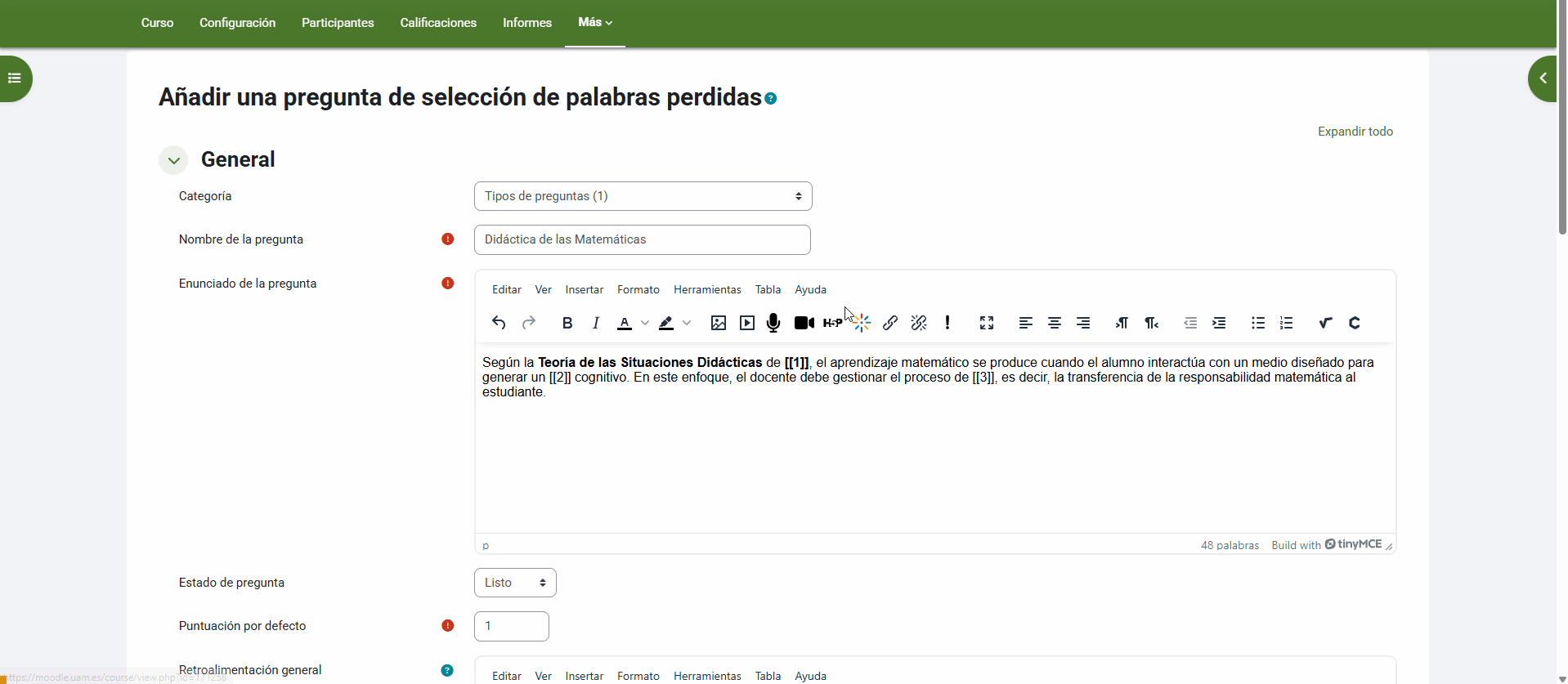 Pregunta de tipo Elige la palabra perdida, sin hacer uso de los grupos