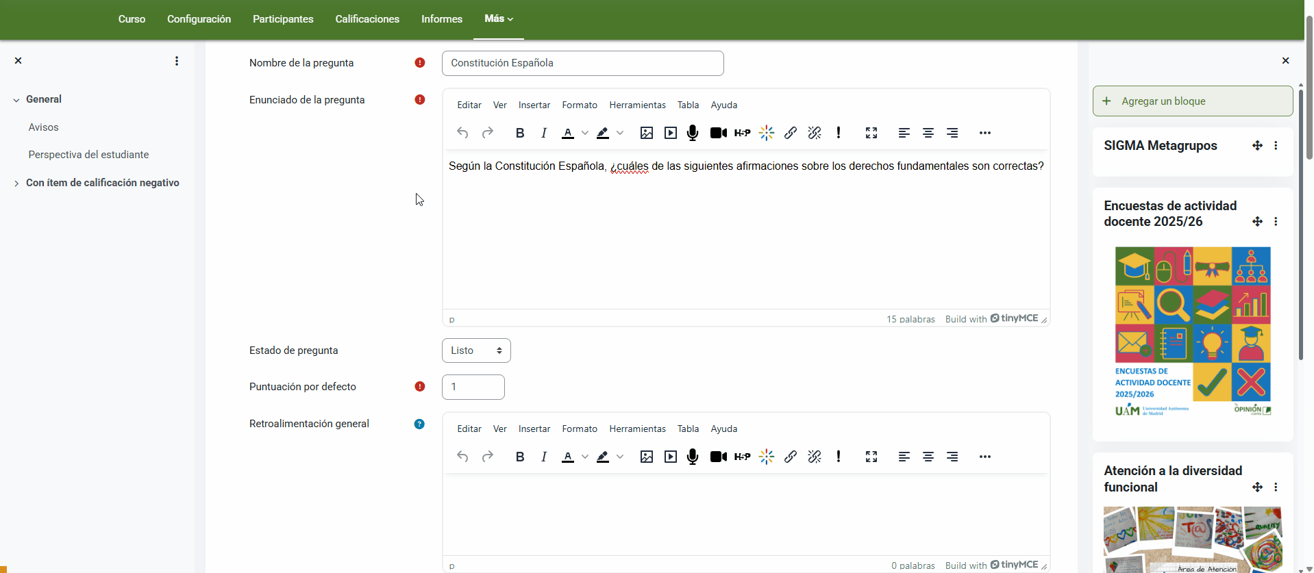 Ejemplo de pregunta de tipo Opción Múltiple