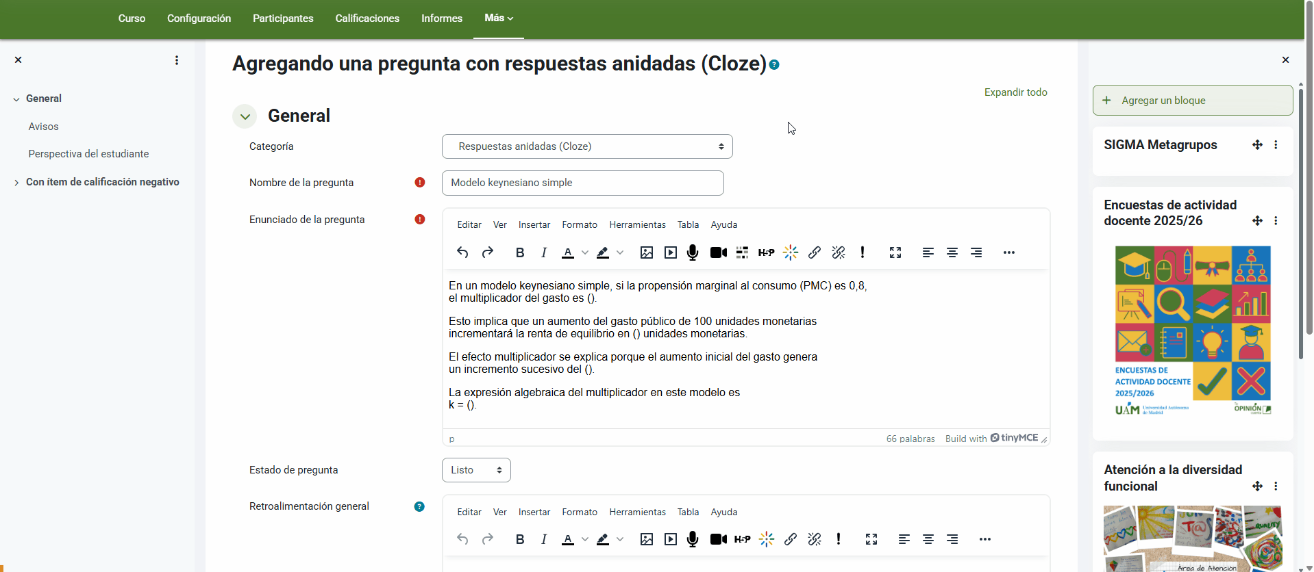 Creación de una pregunta Cloze