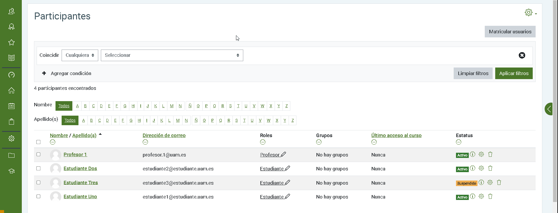 Añadir filtro de usuarios con status activo