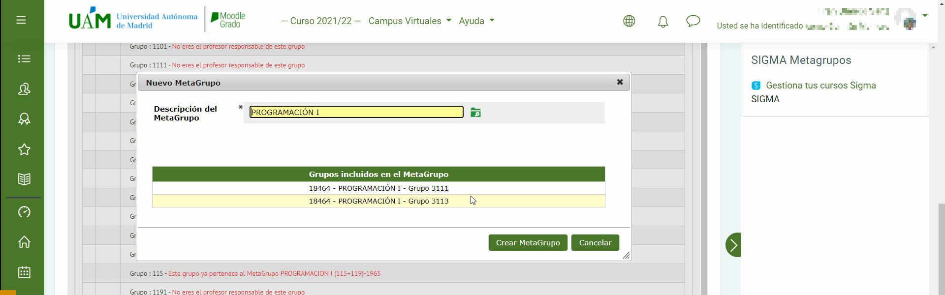 Asignar nombre el metagrupo