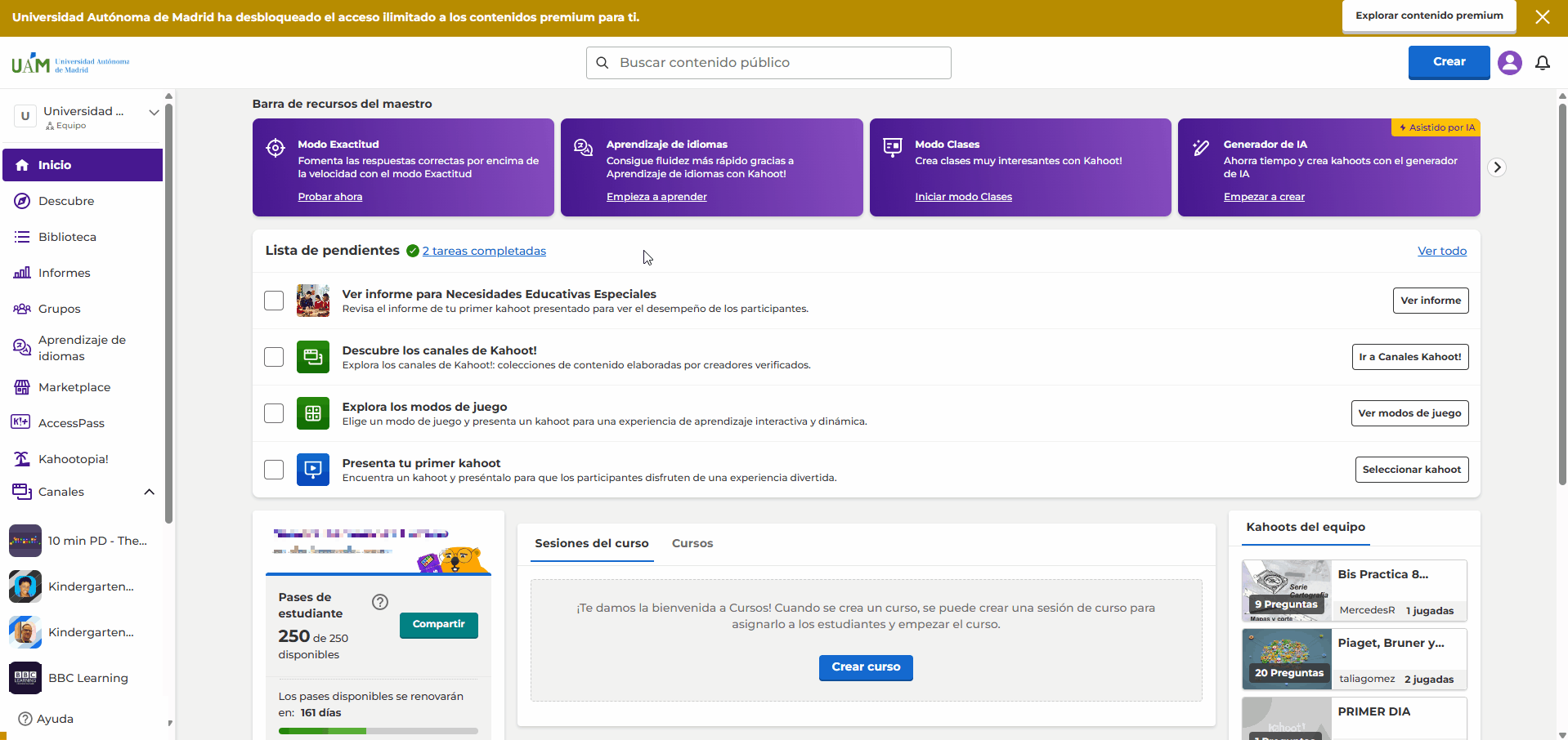 Crear un grupo privado en el Espacio de trabajo UAM en Kahoot
