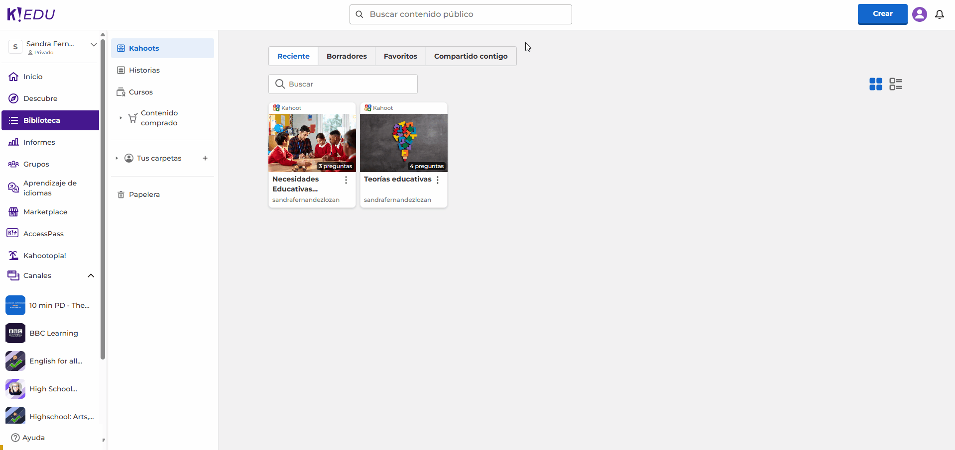Cómo obtener un enlace de Kahoot para añadirlo al curso de Moodle