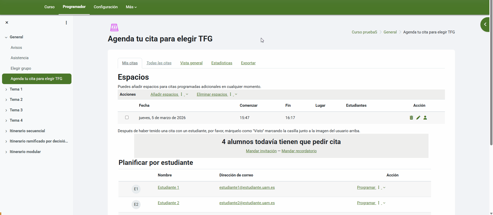 Cómo añadir espacios en masa en la actividad Programador