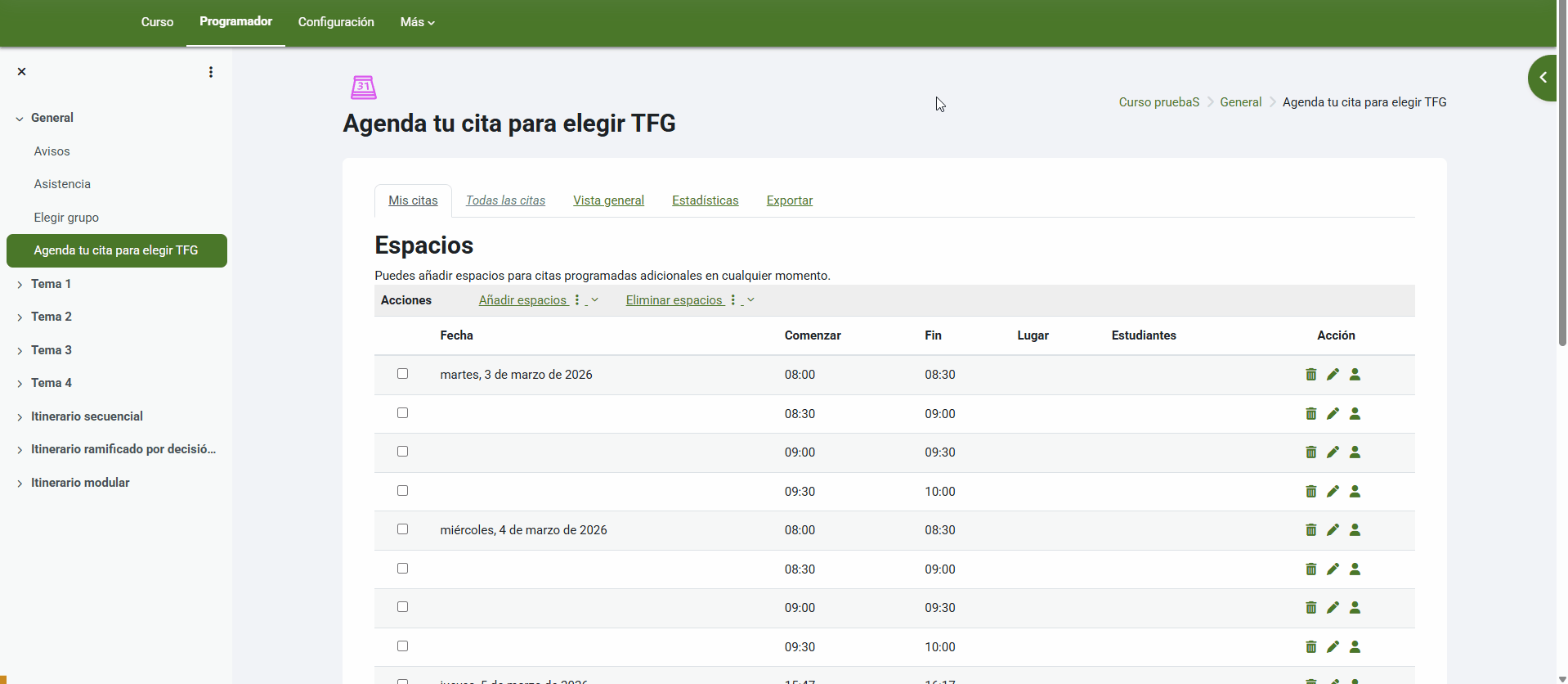 Cómo asignar a un estudiante a una cita manualmente