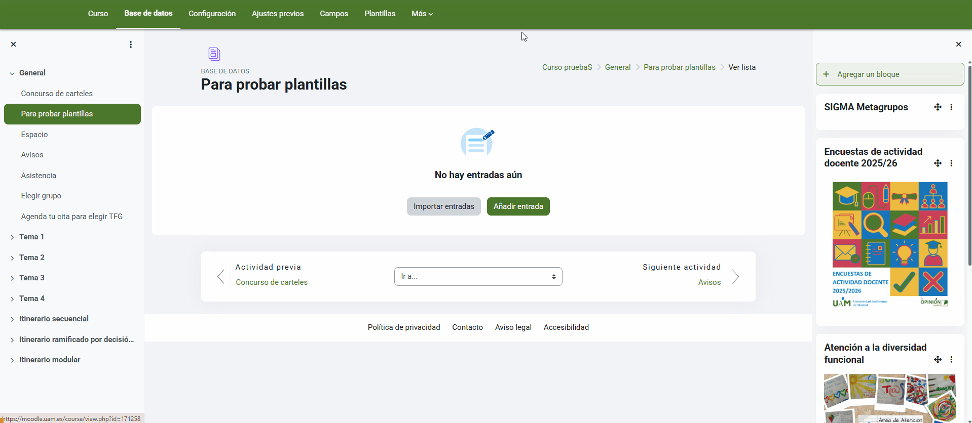Cómo utilizar una plantilla predefinida para configurar una base de datos de Moodle