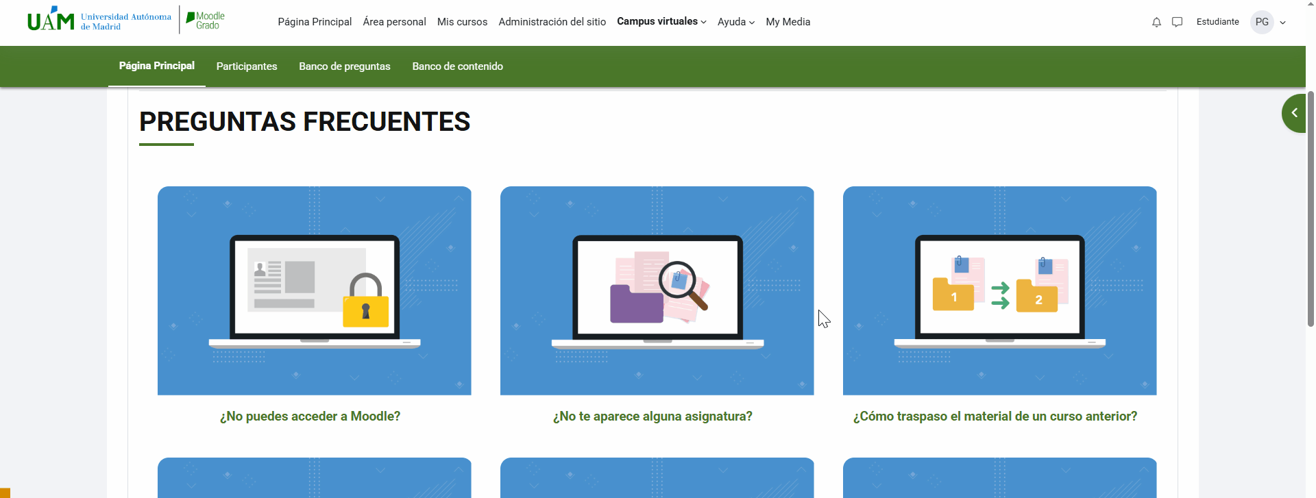 Acceso a mis cursos desde la barra de navegación superior