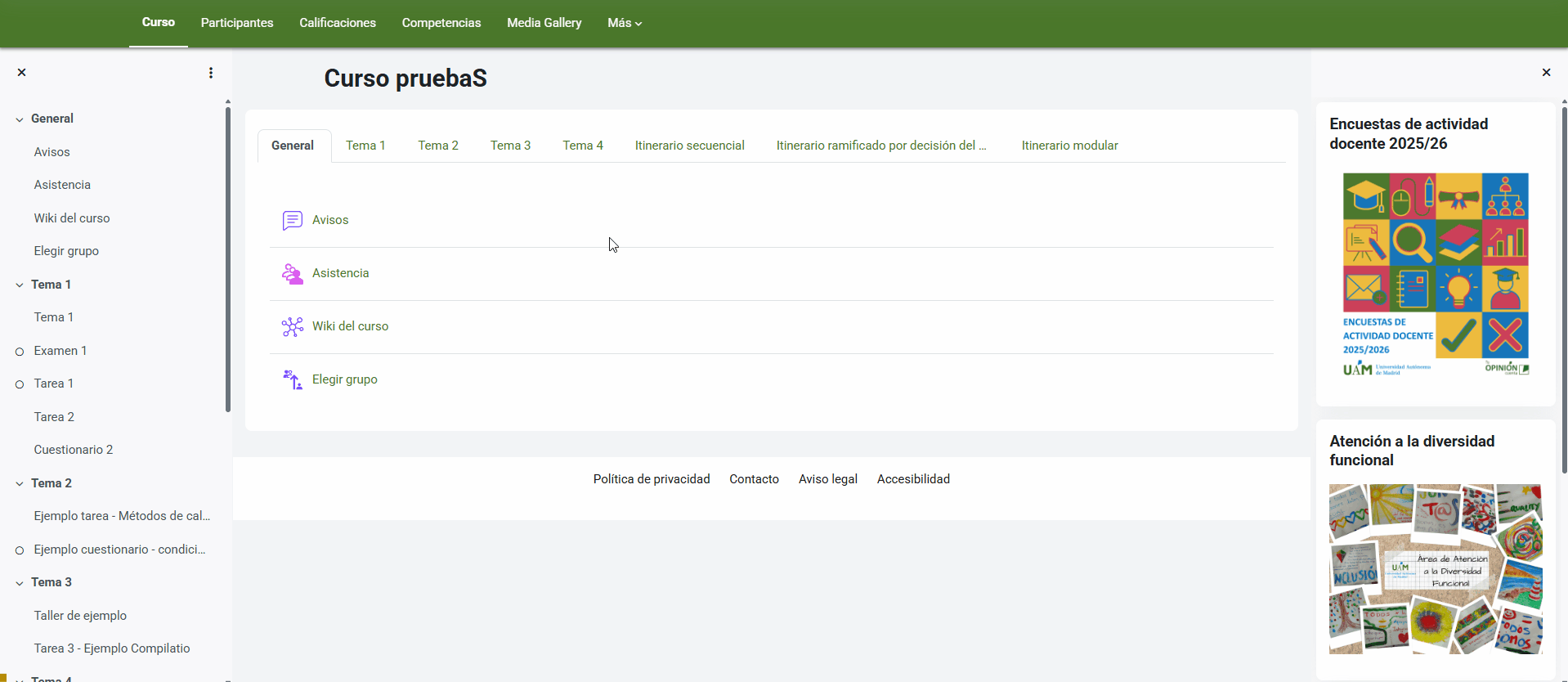 Vista del estudiante en la autoselección de grupos en Moodle