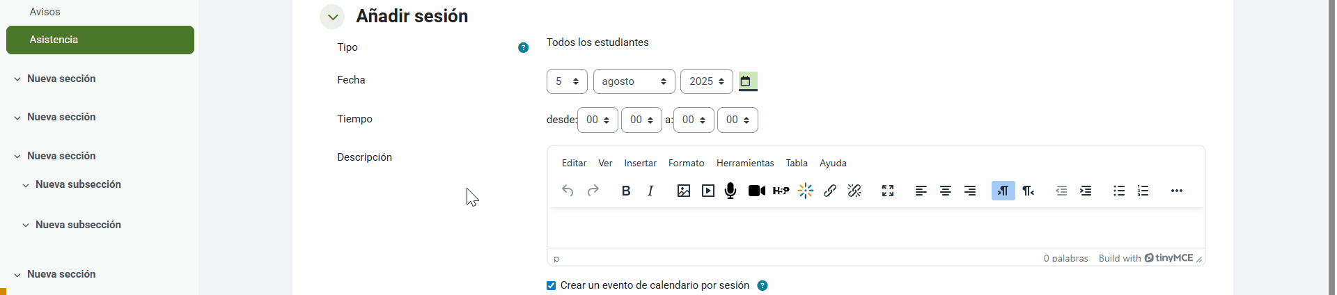 Establecer horario asistencia