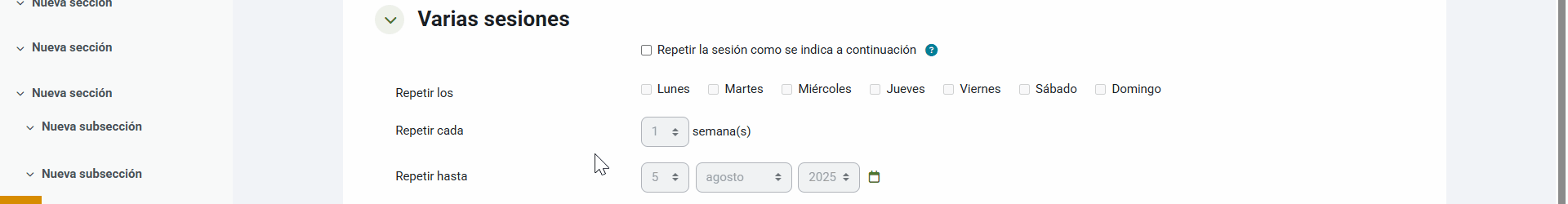 Cuándo se repiten las sesiones