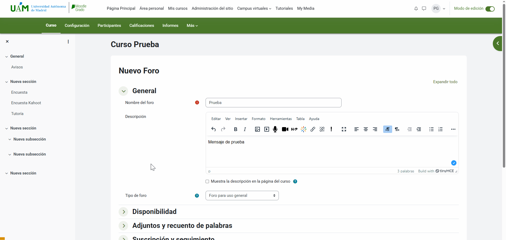 Seleccionar el tipo de foro