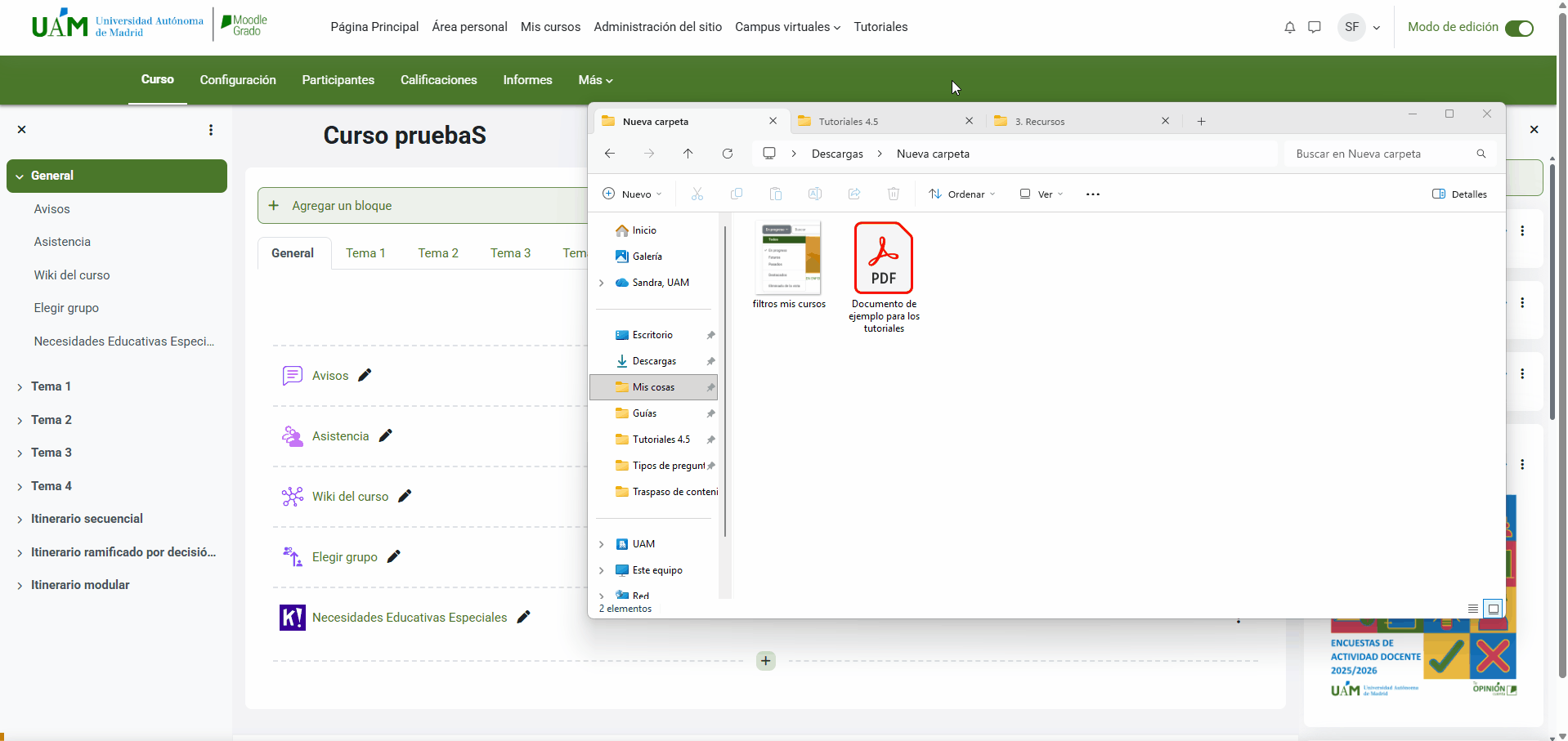 Subir archivos a Moodle arrastrándolos desde el Explorador de archivos
