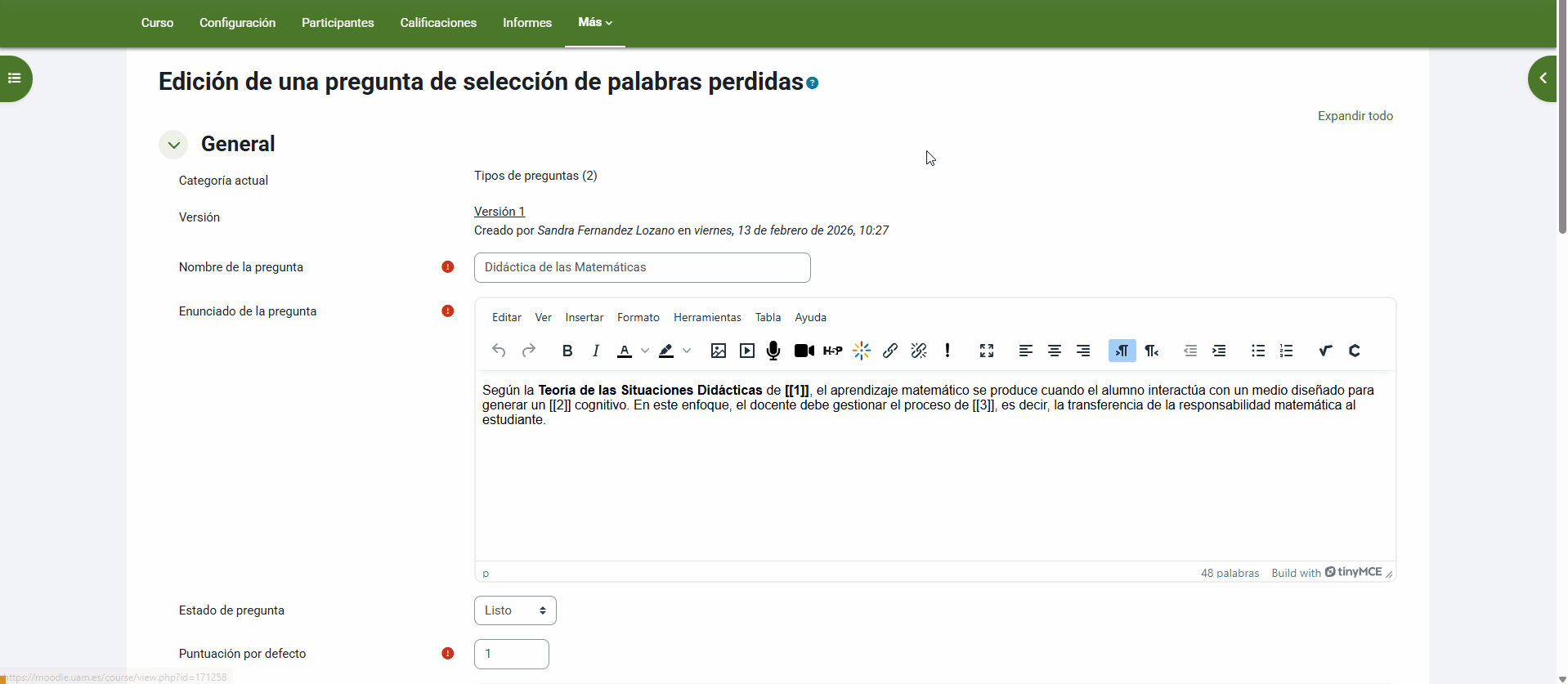 Pregunta de tipo Elige la palabra perdida, haciendo uso de los grupos