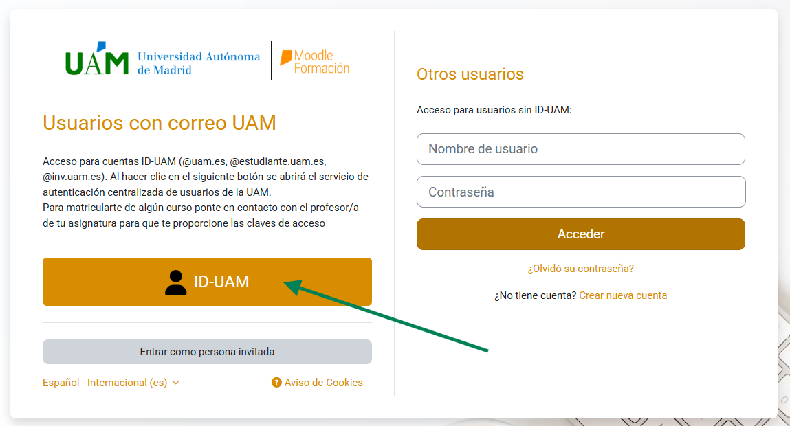 Flecha señalando al botón de ID-UAM